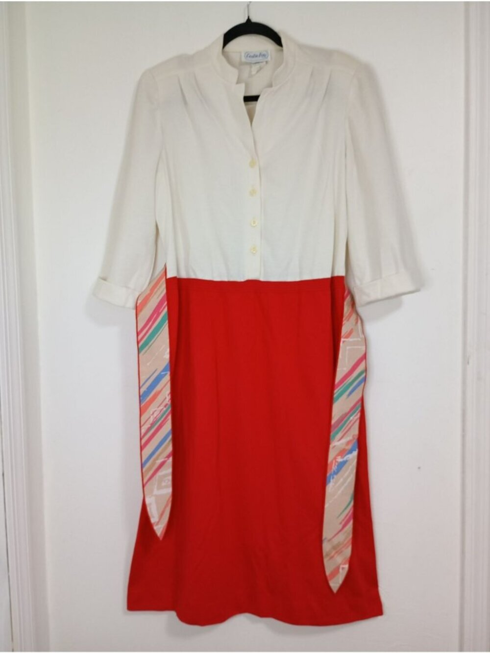 Vintage Leslie Fay Dress Abstract Side Panels 3/4 Sleeves Size 18 Made In USA